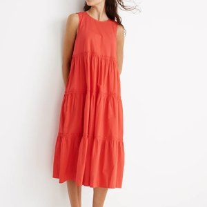Madewell Cattail Tiered Red Cotton Dress, Size Medium